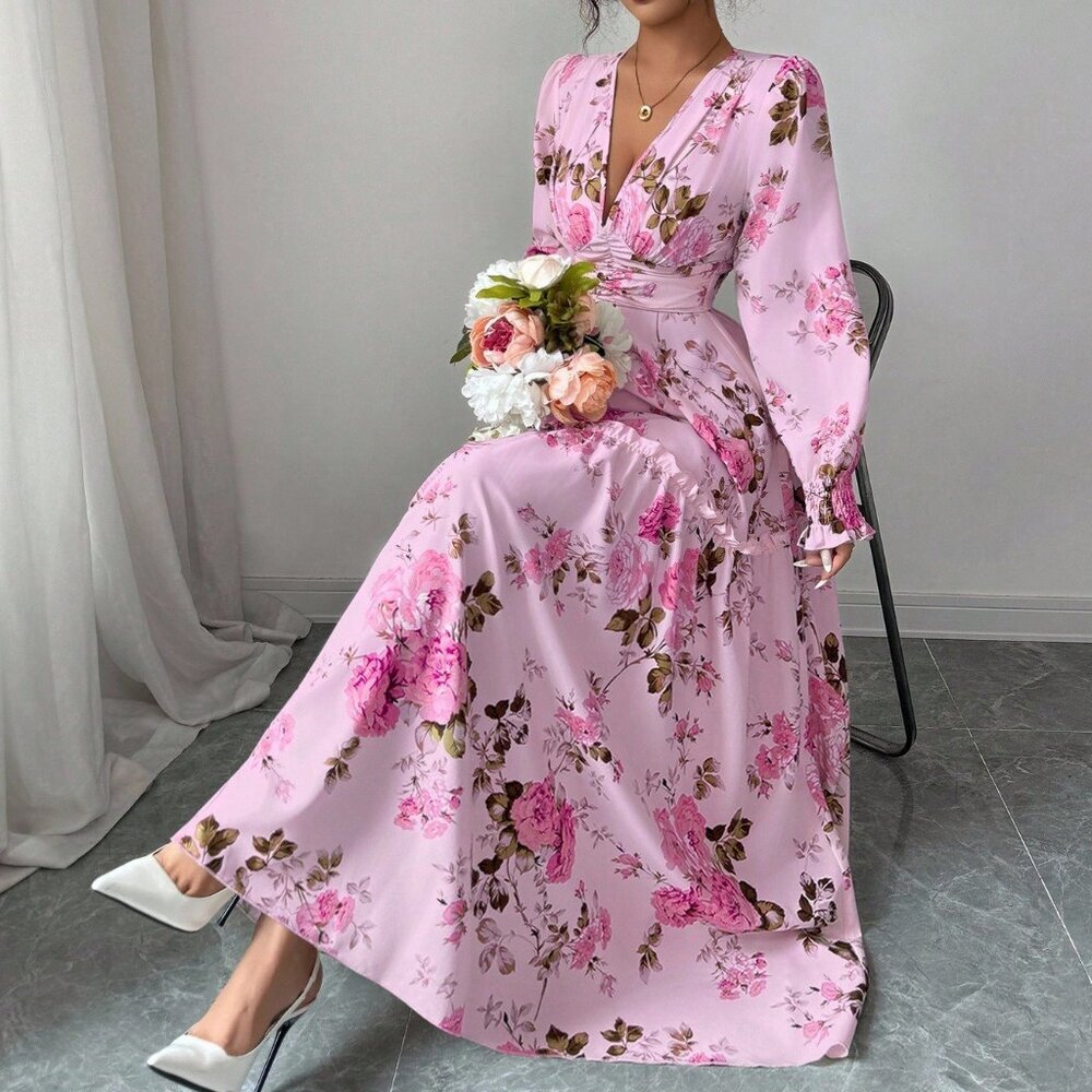 Pink Boho Chic Women's Ditsy Floral Midi Dress - Picture 3 of 7